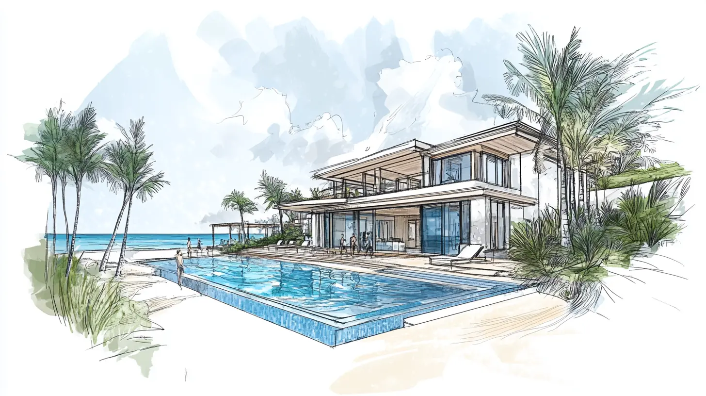 Playa Del Carmen Sustainable Home with Solar Panels Illustration